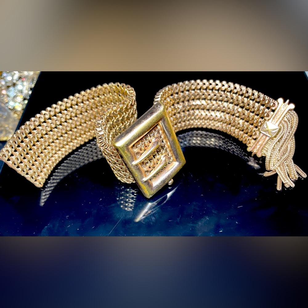 Gold filled Victorian slide mesh bracelet Belt Buckle Clasp 9”